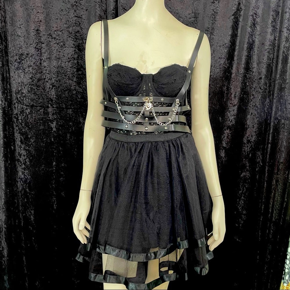 Black Harness Choker Bra Body Strap Plus